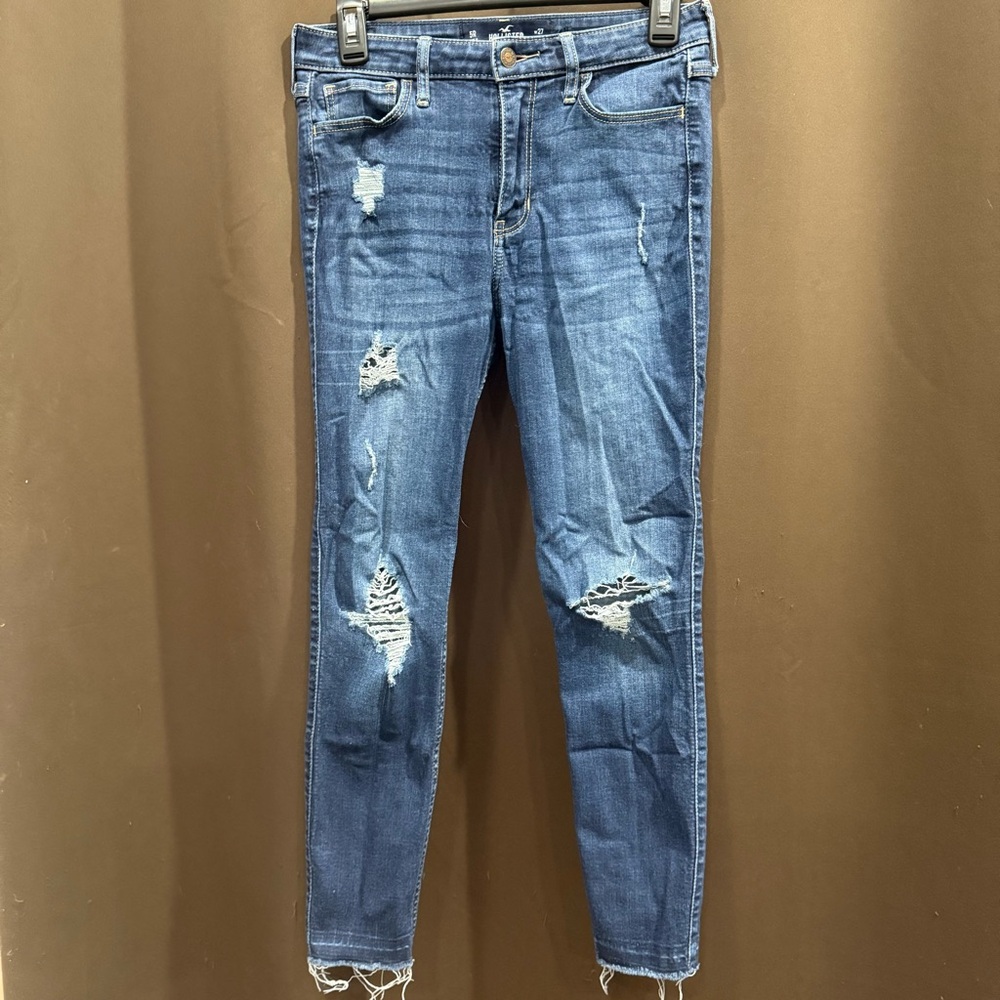 Hollister Dark Blue Ripped High Rise Cropped Super Skinny Jeans Size 5R 27W 28L
